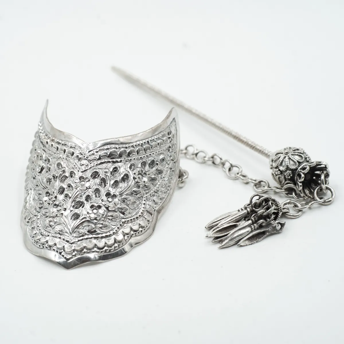 Accesoriu coc semicerc decor floral Argint