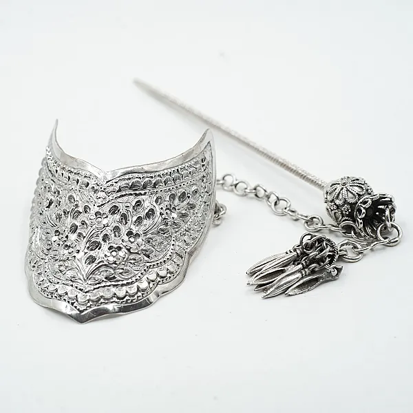 Accesoriu coc semicerc decor floral Argint