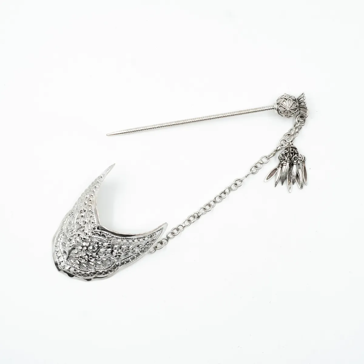 Accesoriu coc semicerc decor floral Argint