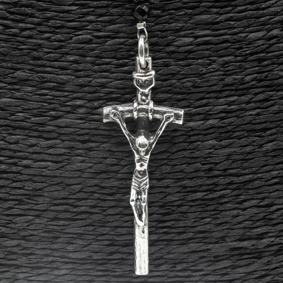 Colier onix cruce lunga Isus Argint
