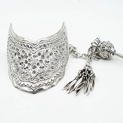 Accesoriu coc semicerc decor floral Argint - 3