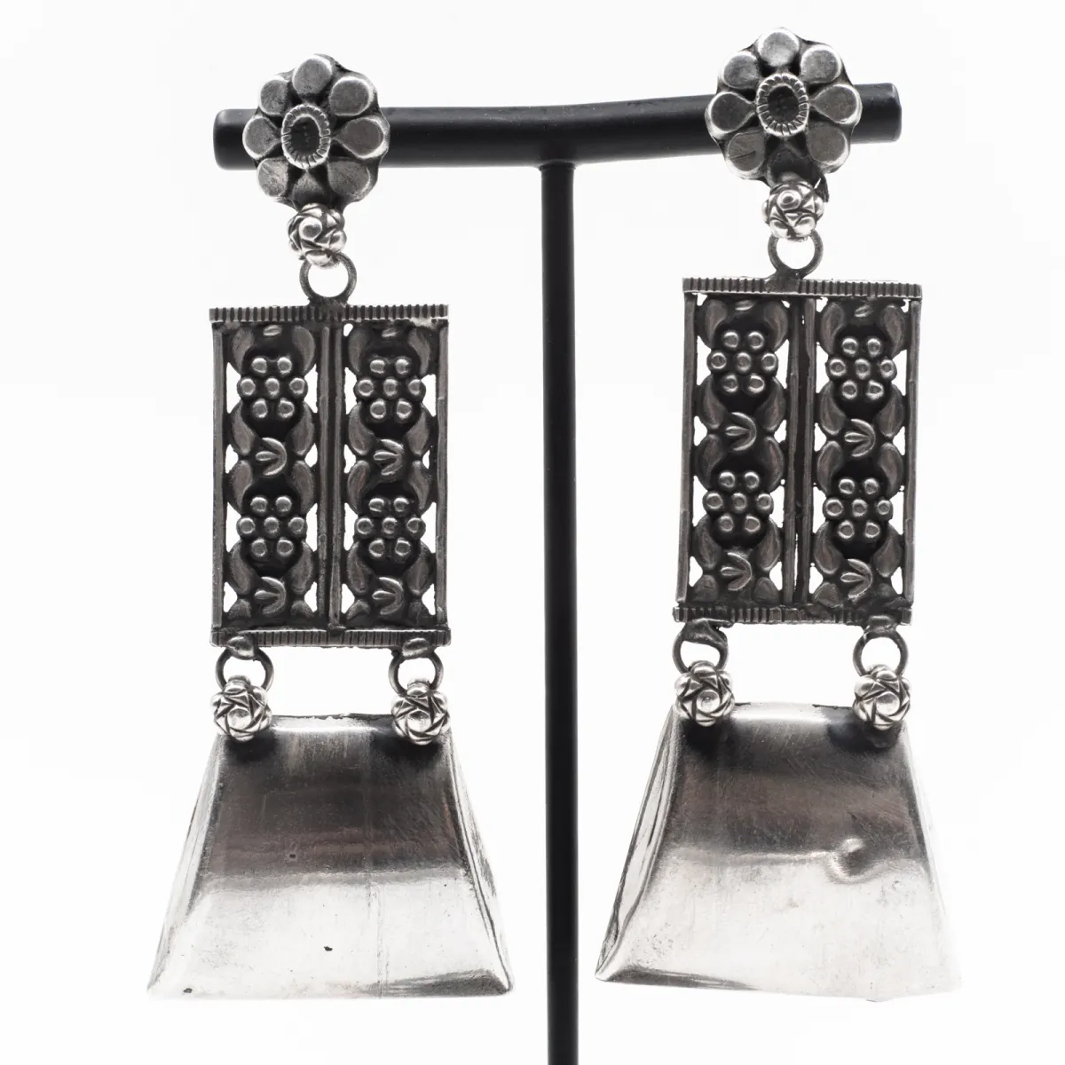 Colier si cercei trapeze plasa Argint