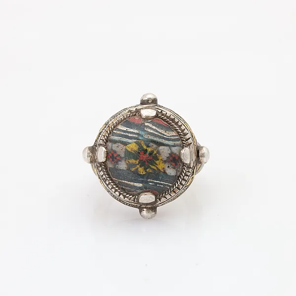 Inel Afghan rotund sticla.de.Murano Argint