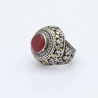 Inel Afghan rotund carneol inimi Argint - 3
