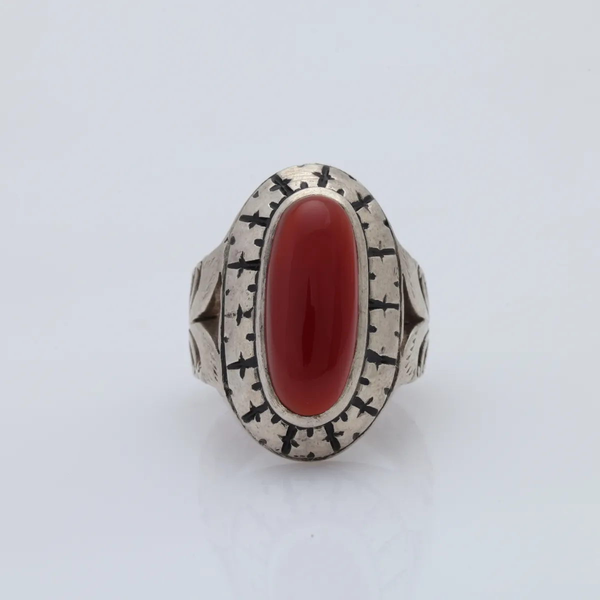 Inel Afghan carneol oval frunze Argint