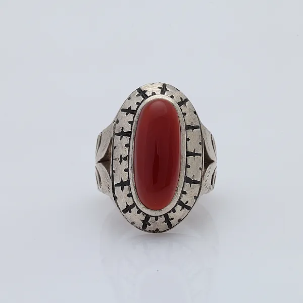 Inel Afghan carneol oval frunze Argint