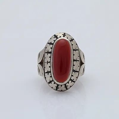 Inel Afghan carneol oval frunze Argint - 1