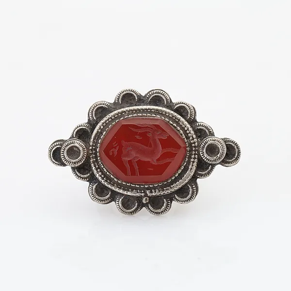 Inel Afghan piatra carneol cercuri Argint