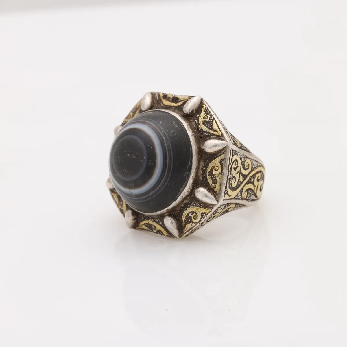 Inel Afghan rotund agat bombat Argint