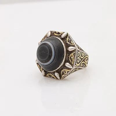 Inel Afghan rotund agat bombat Argint - 2