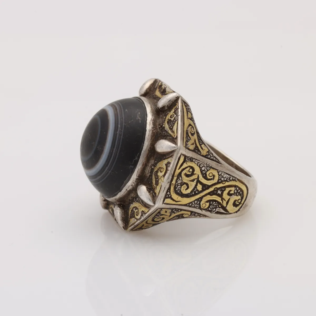 Inel Afghan rotund agat bombat Argint