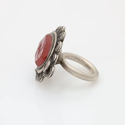 Inel Afghan piatra carneol cercuri Argint - 4