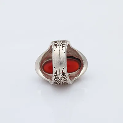 Inel Afghan carneol oval frunze Argint - 4