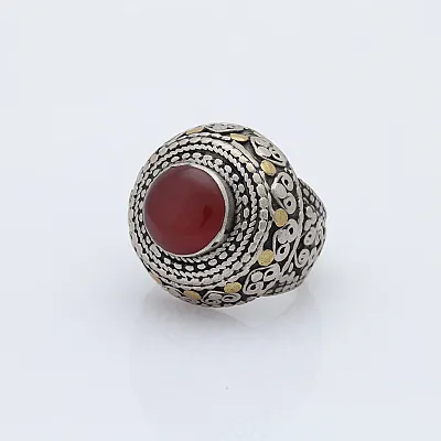 Inel Afghan rotund carneol inimi Argint - 2