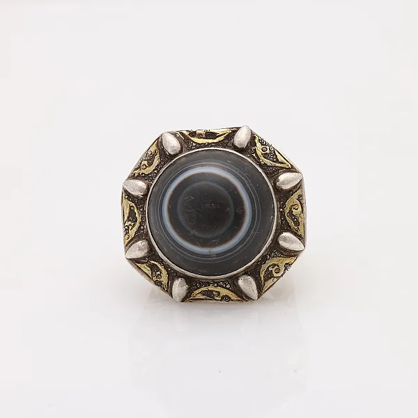 Inel Afghan rotund agat bombat Argint