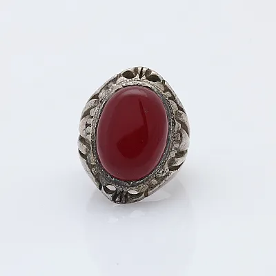 Inel Afghan carneol oval triunghiuri Argint - 1