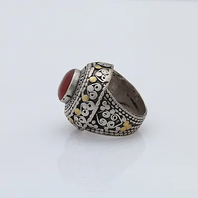 Inel Afghan rotund carneol inimi Argint - 5