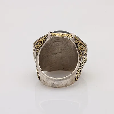 Inel Afghan rotund agat bombat Argint - 5