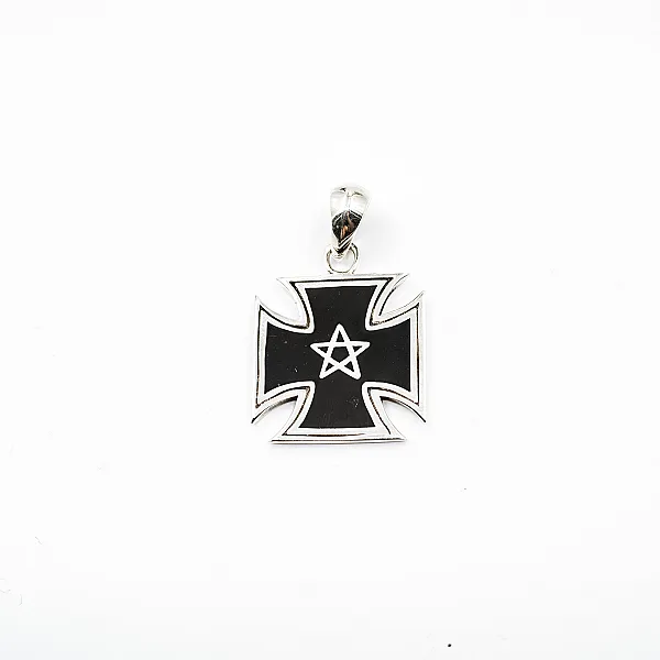 Pandantiv cruce neagra pentagrama Argint