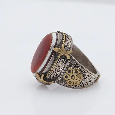 Inel Afghan carneol oval hexagoane Argint - 4