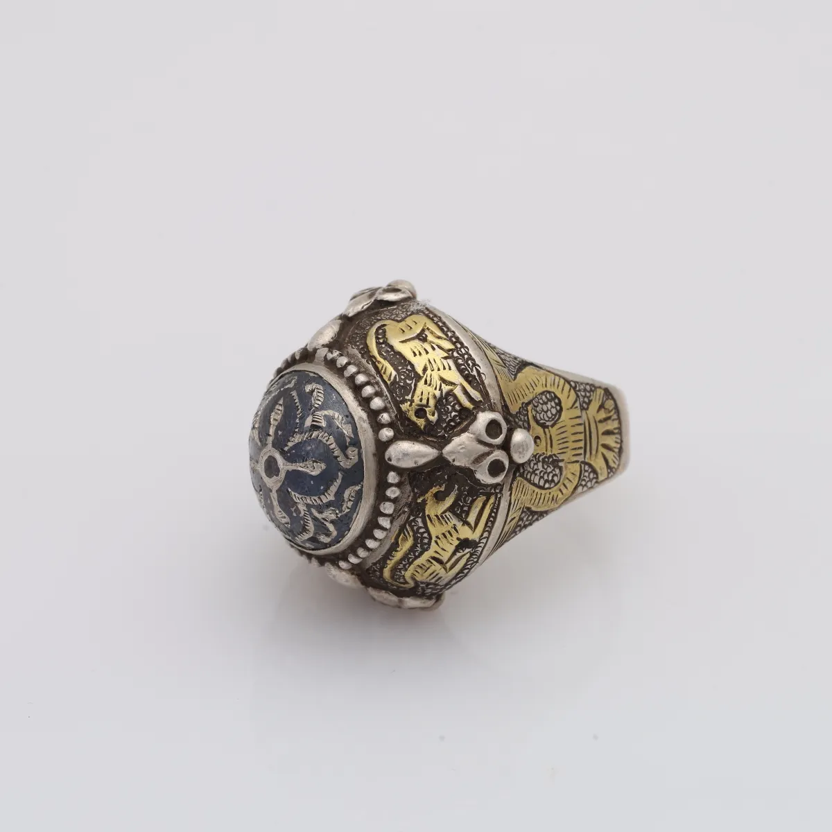 Inel Afghan aurit vintage cruce Argint