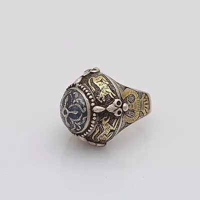 Inel Afghan aurit vintage cruce Argint - 3