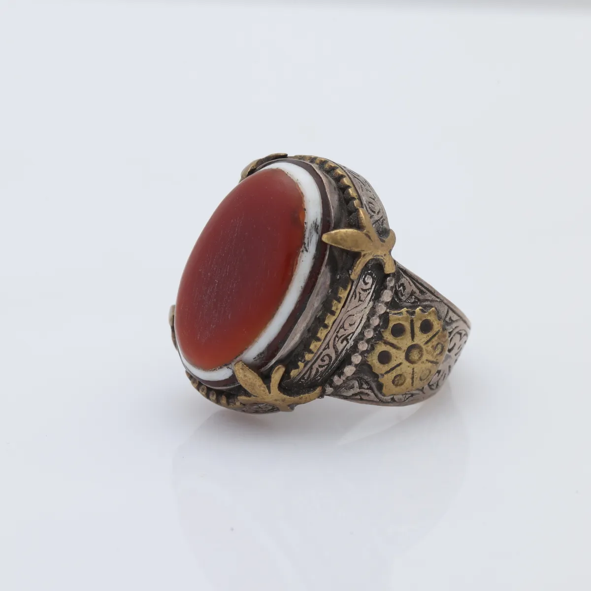 Inel Afghan carneol oval hexagoane Argint
