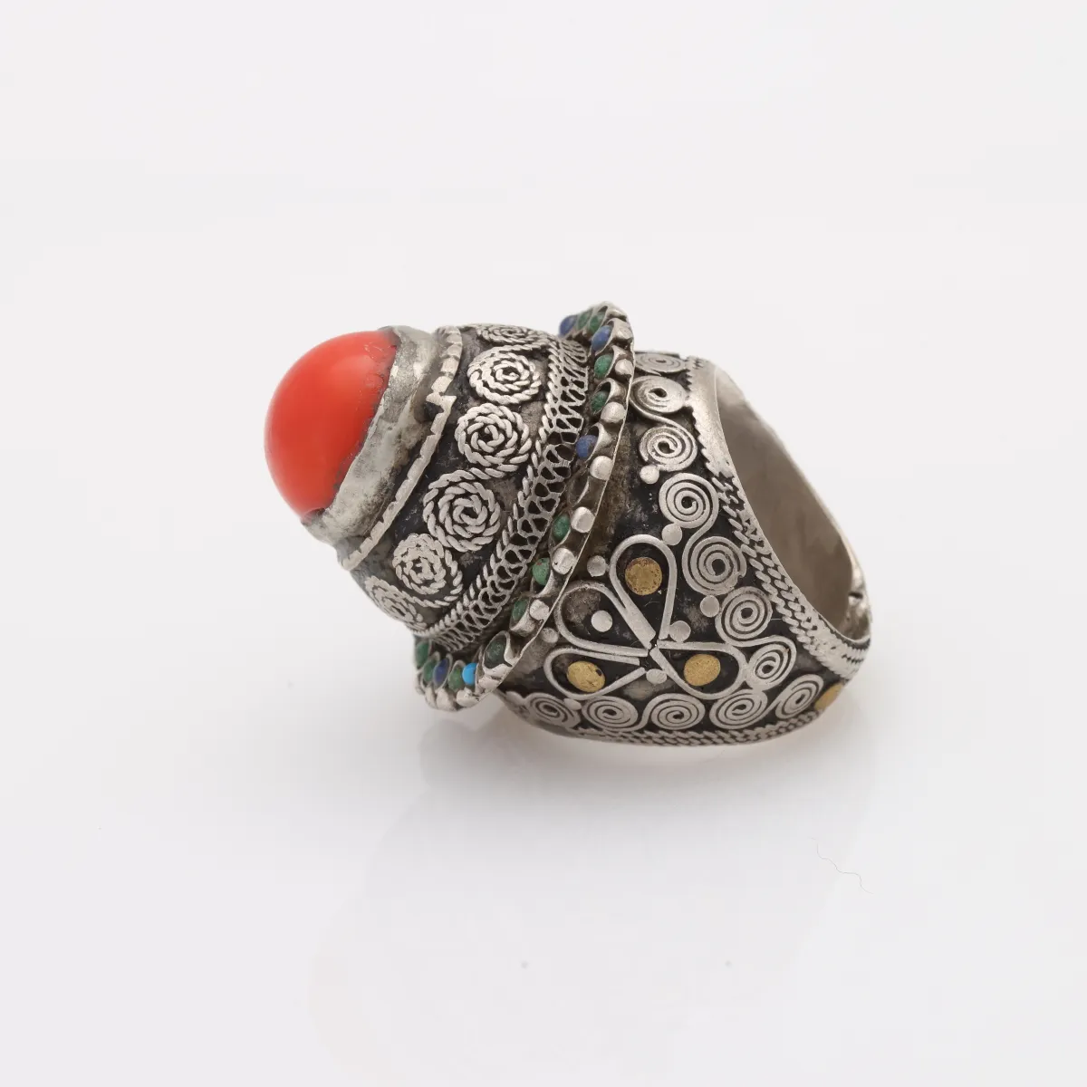 Inel Afghan conic coral cercuri Argint