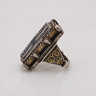 Inel Afghan dreptunghiular bombat picaturi Argint - 4