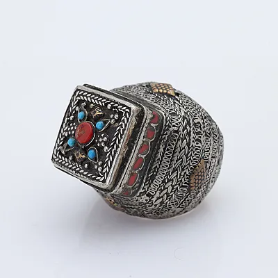 Inel Afghan forma patrata vintage Argint - 2