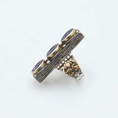 Inel Afghan trei cercuri lapis.lazuli Argint - 2