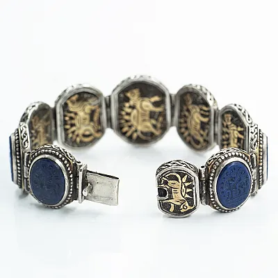 Bratara Afghana ovala lapis lazuli Argint - 4