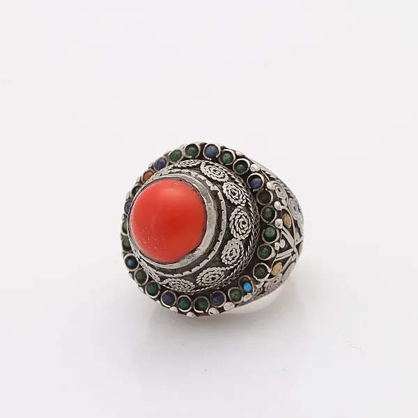 Inel Afghan conic coral cercuri Argint