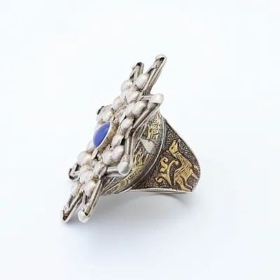 Inel Afghan masiv lapis.lazuli stea Argint - 2