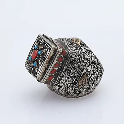 Inel Afghan forma patrata vintage Argint - 3