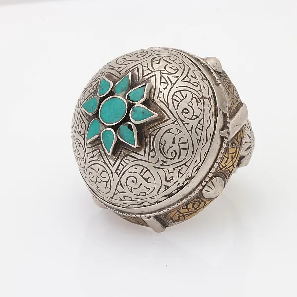 Inel Afghan masiv floare turcoaze Argint