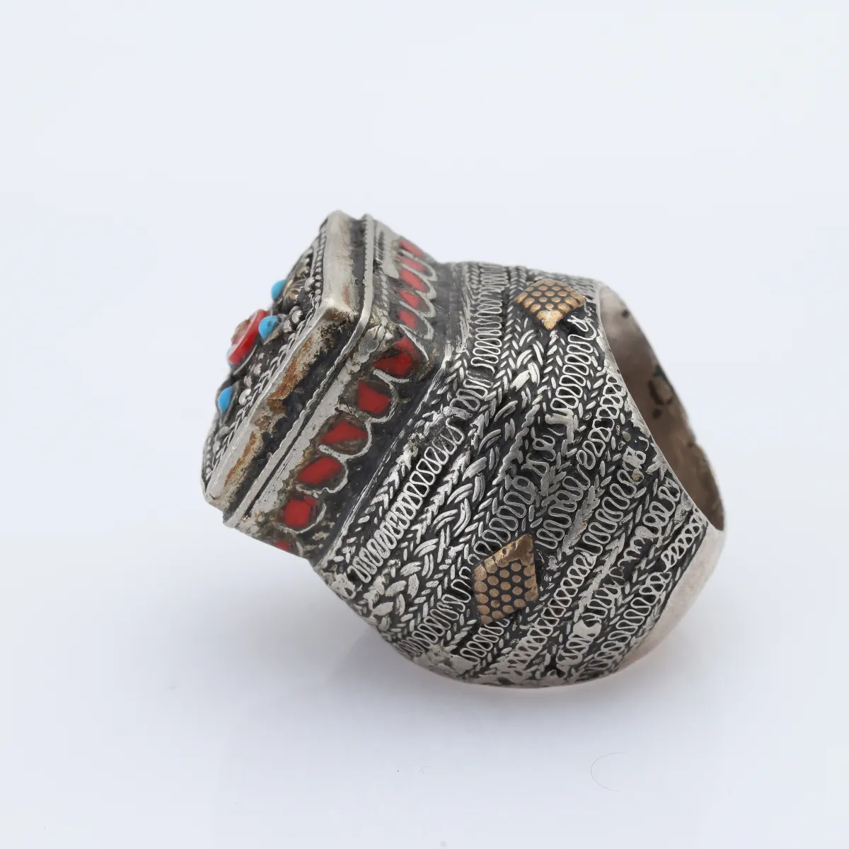 Inel Afghan forma patrata vintage Argint