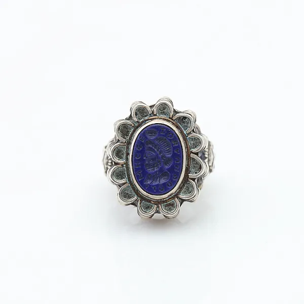 Inel Afghan lapis.lazuli floare lei Argint