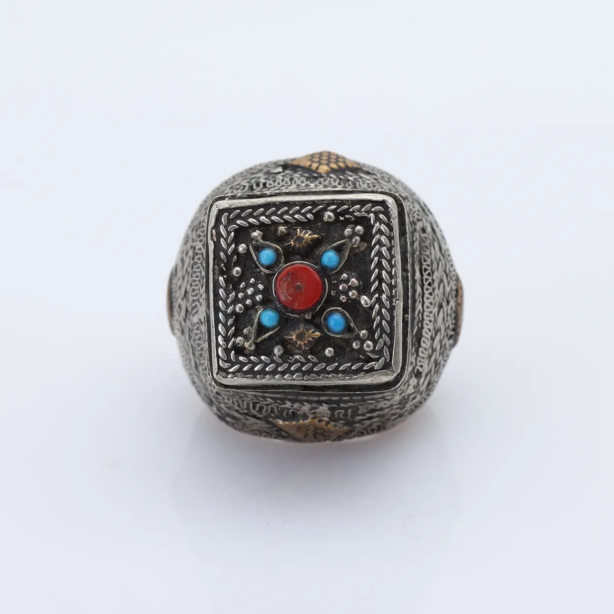 Inel Afghan forma patrata vintage Argint
