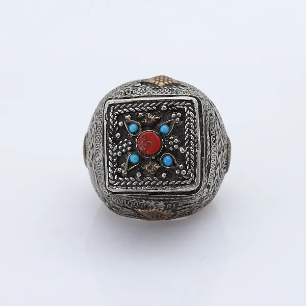 Inel Afghan forma patrata vintage Argint