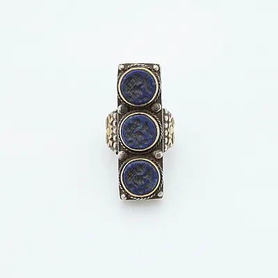 Inel Afghan trei cercuri lapis.lazuli Argint - 1