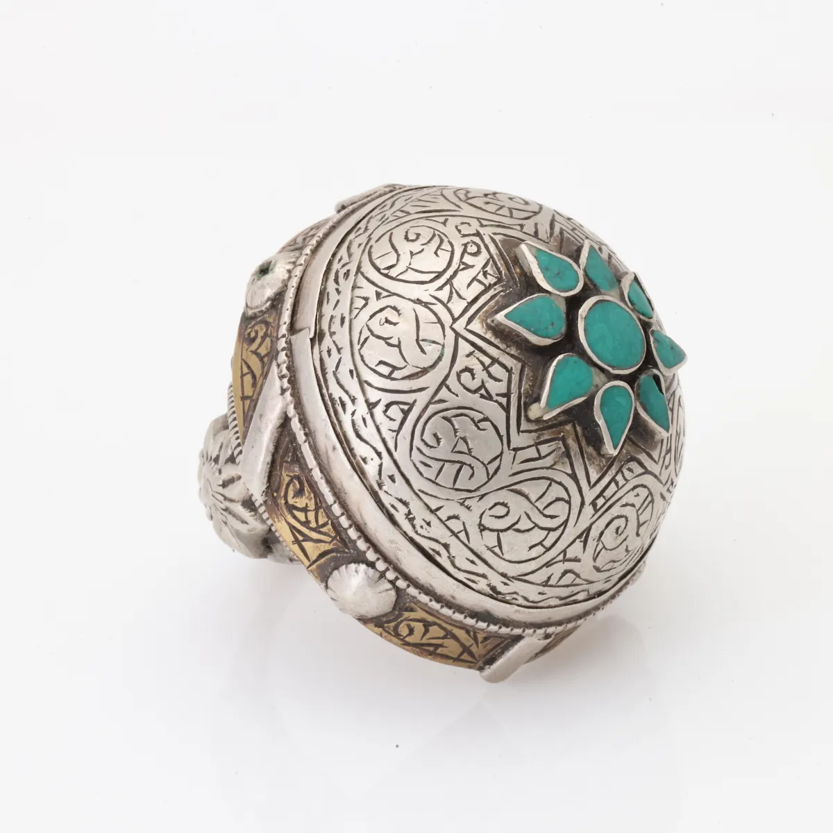 Inel Afghan masiv floare turcoaze Argint