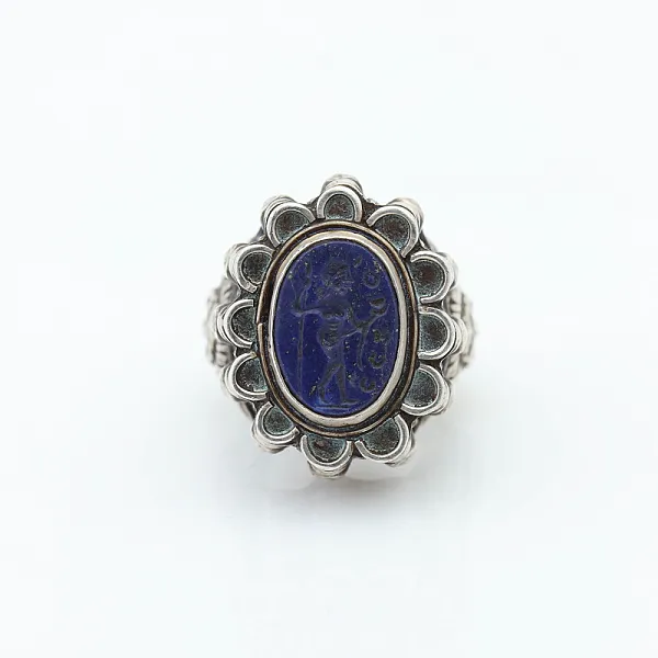 Inel Afghan lapis lazuli floare Argint