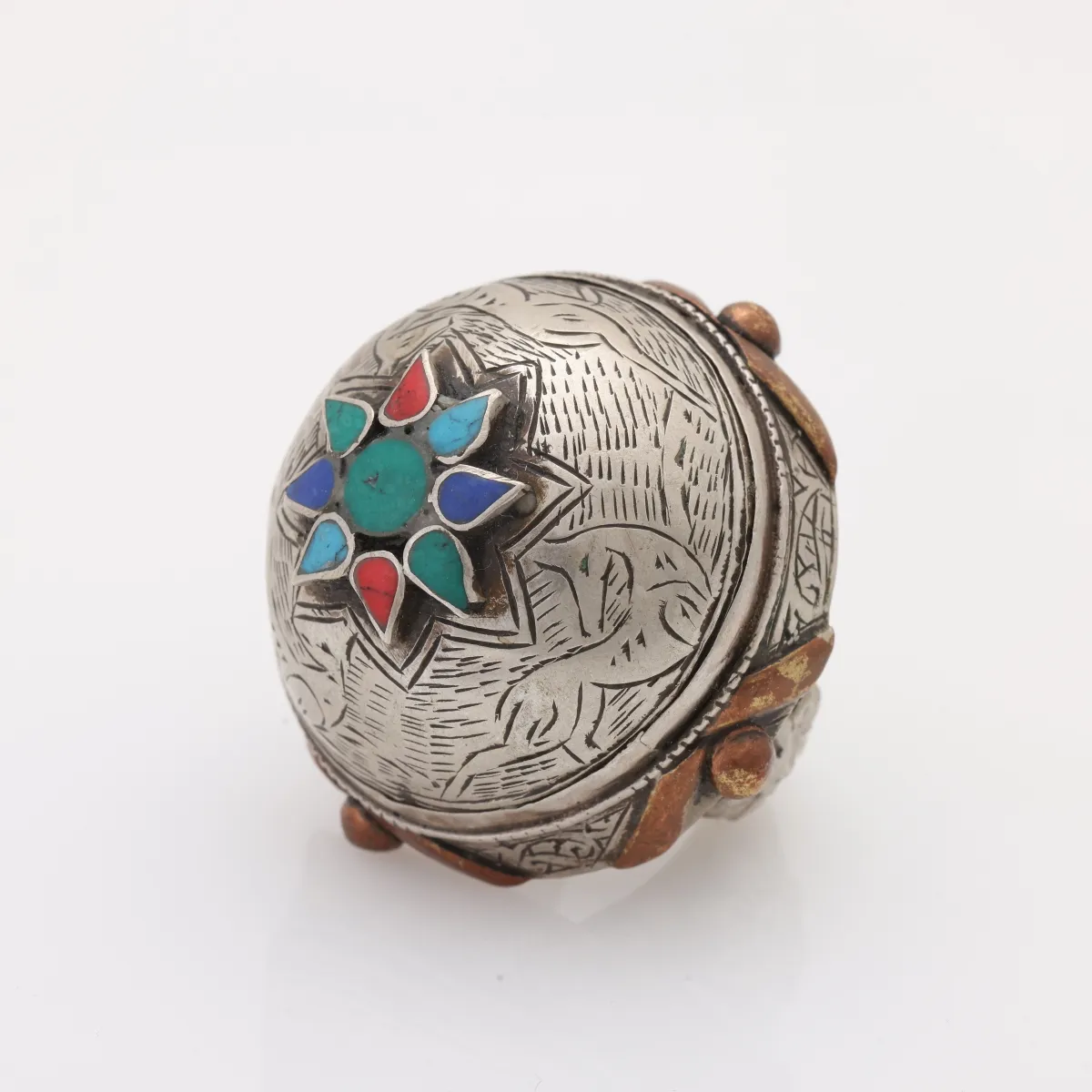 Inel Afghan masiv floare multi.pietre Argint