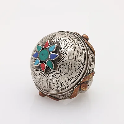 Inel Afghan masiv floare multi.pietre Argint - 1