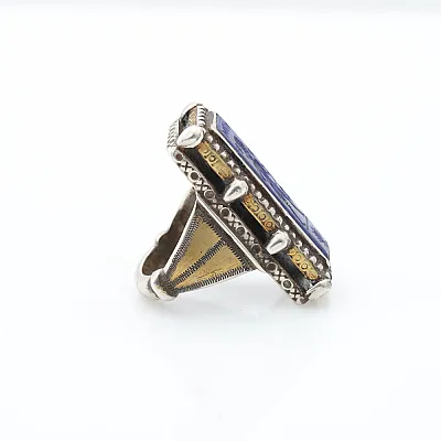 Inel Afghan piatra lapis.lazuli dreptunghiulara Argint - 4