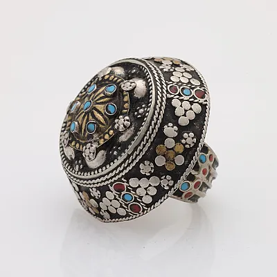 Inel Afgan masiv floare buline Argint - 2