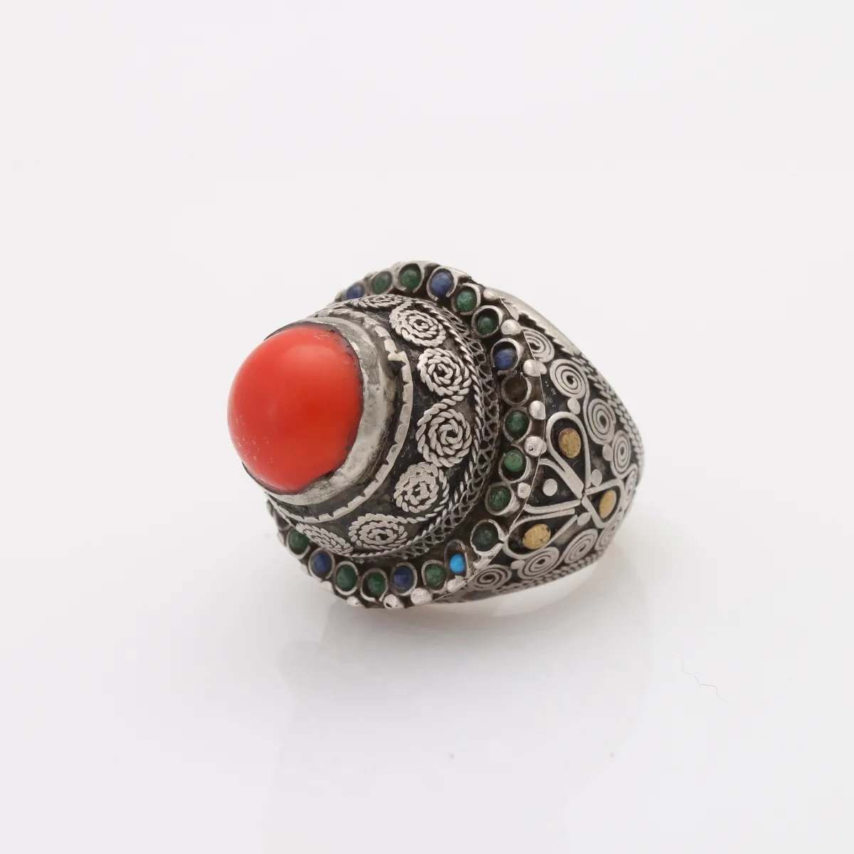 Inel Afghan conic coral cercuri Argint