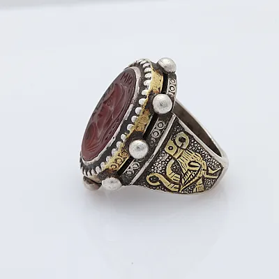 Inel Afghan carneol oval bile Argint - 4