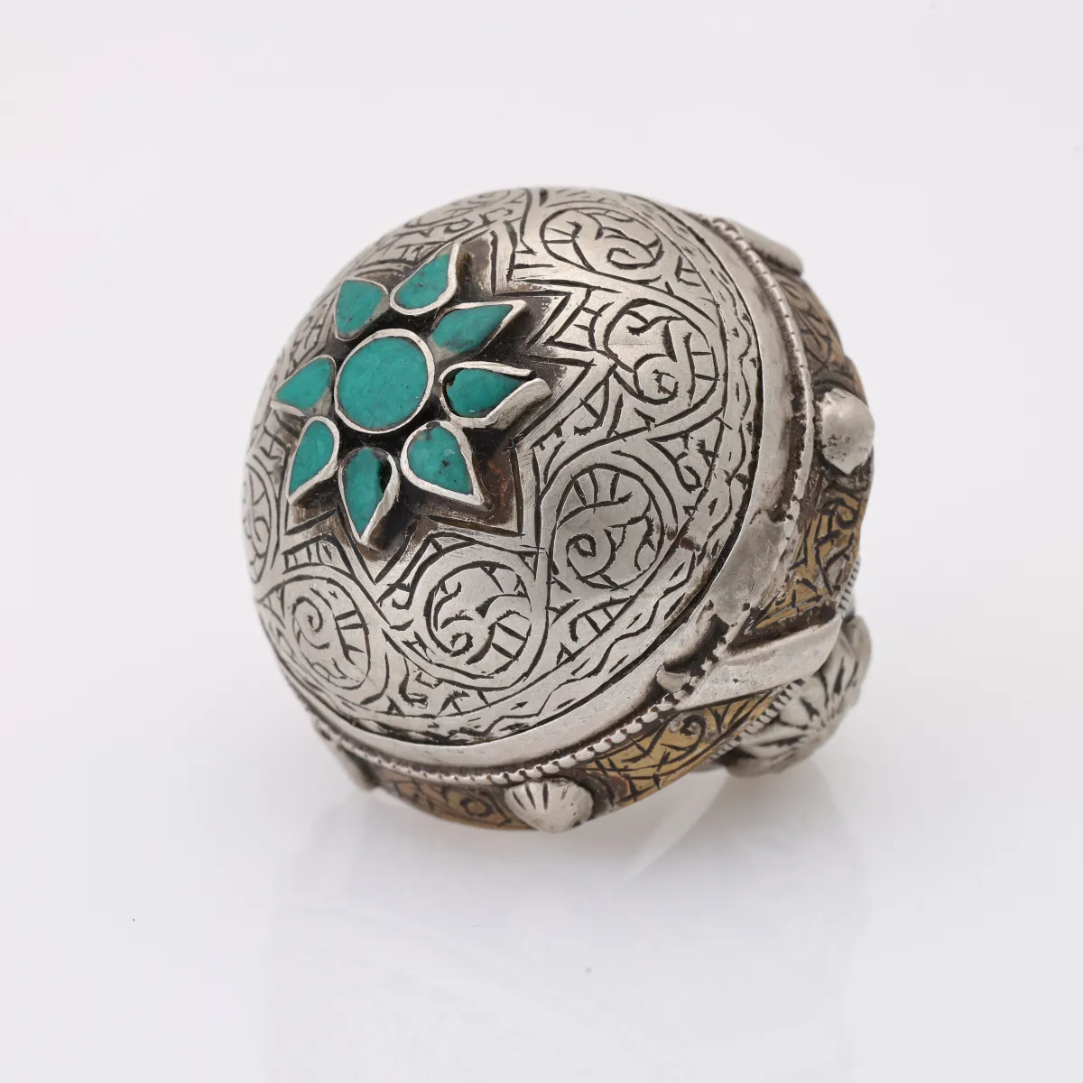 Inel Afghan masiv floare turcoaze Argint